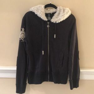 Faux Fur lined hooded zip sweatshirt.